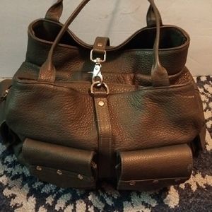 Botkier Women Metallic Sheen Leather Double Handle Hobo Shoulder Bag